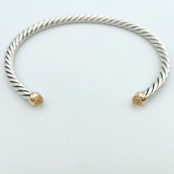 David Yurman Sterling Silver & 14k Gold 4mm Flex Morganite Cable Bracelet 7inch - Picture 2 of 9